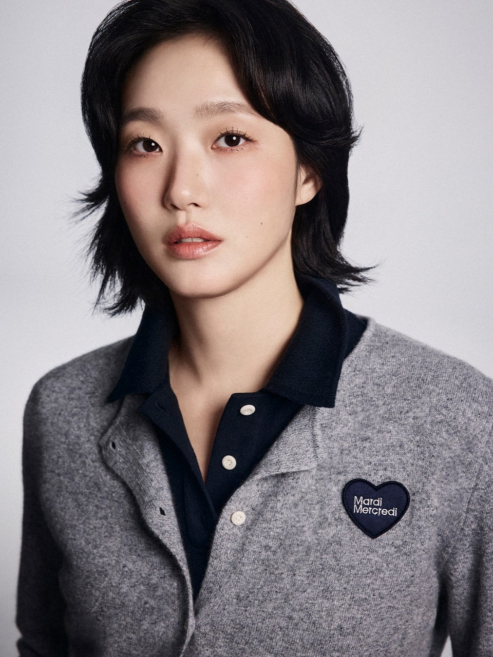 RACCOON BLENDED CROPPED CARDIGAN HEART LOGO_GREY