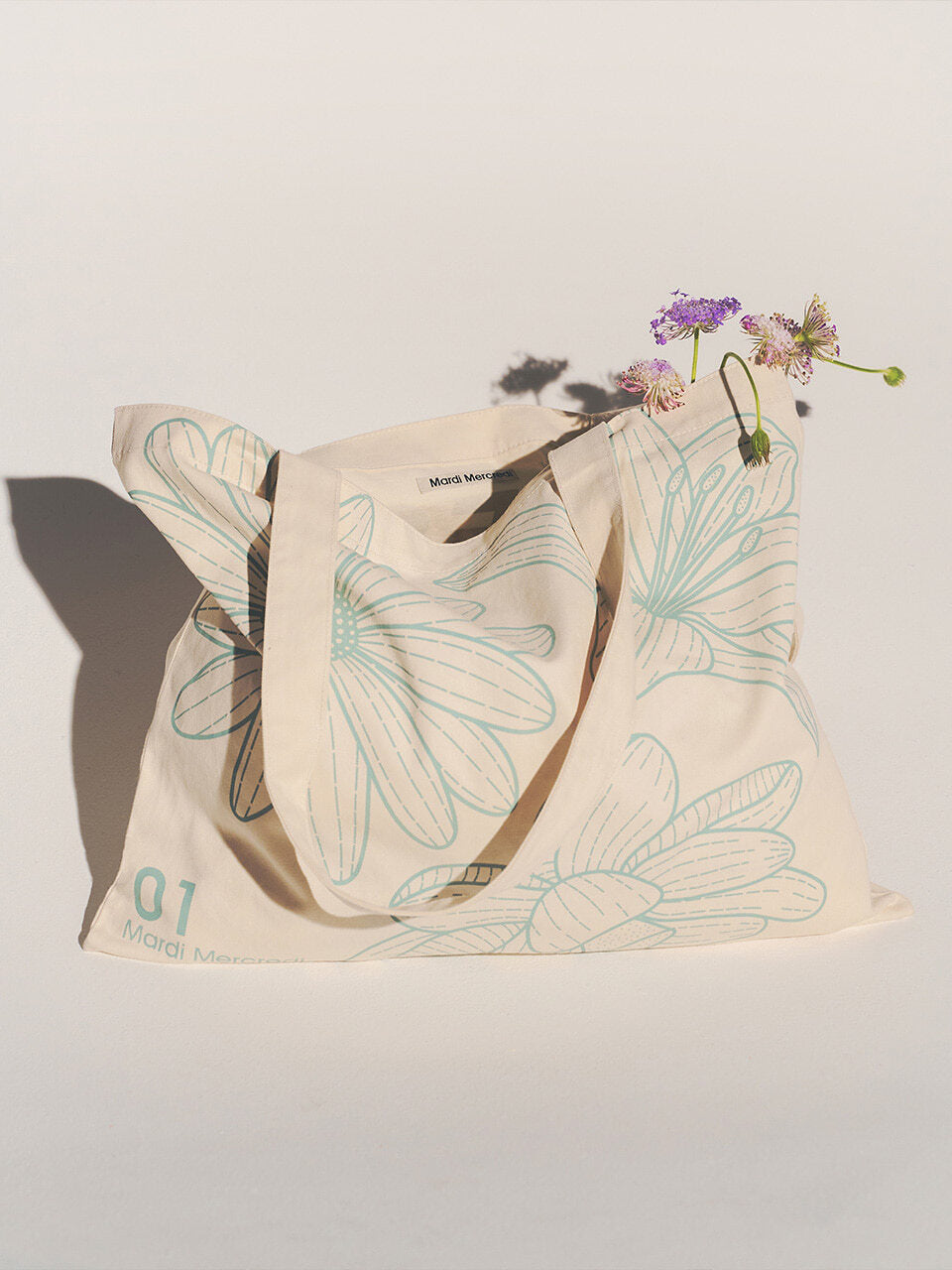 CANVAS BAG TRIPLE FLOWER_CREAM GREEN