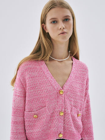 LINEN CROPPED CARDIGAN V NECK_PINK