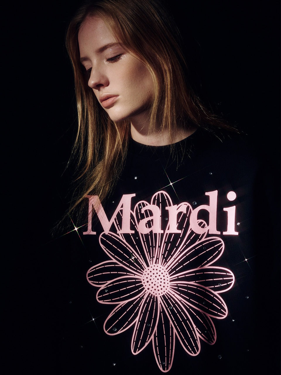 SWEATSHIRT FLOWERMARDI STONE EMBELLISHED_BLACK PINK