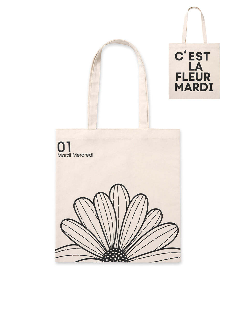 CANVAS BAG FLOWER_CREAM BLACK