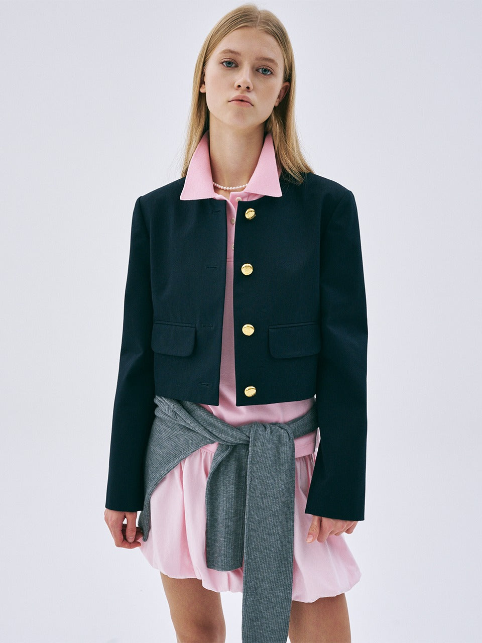 CROPPED JACKET ROUND NECK_NAVY