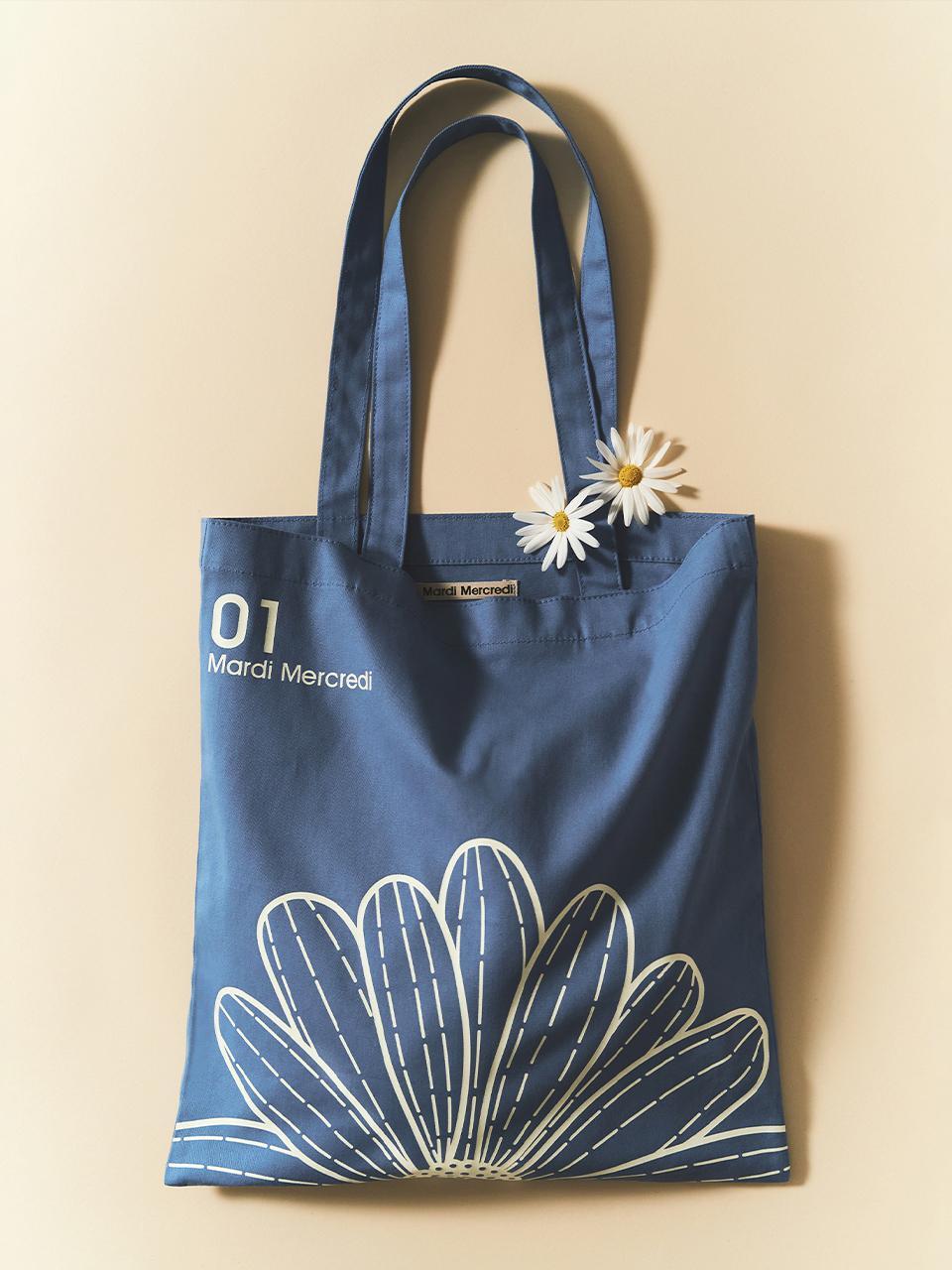 CANVAS BAG FLOWER_BLUE WHITE