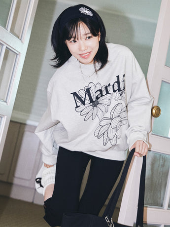SWEATSHIRT TRIPLE FLOWER_OATMEAL BLACK