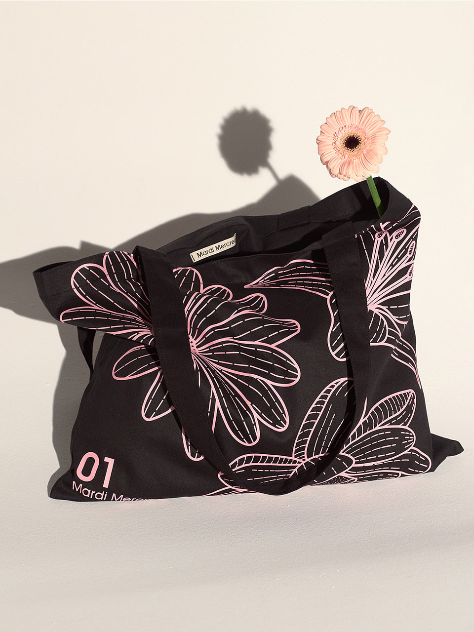 CANVAS BAG TRIPLE FLOWER_BLACK PINK