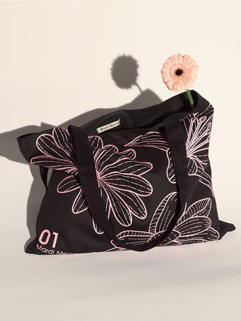 CANVAS BAG TRIPLE FLOWER_BLACK PINK