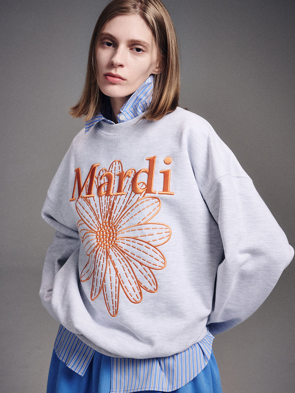 SWEATSHIRT FLOWERMARDI NEEDLEWORK_HEATHER ORANGE
