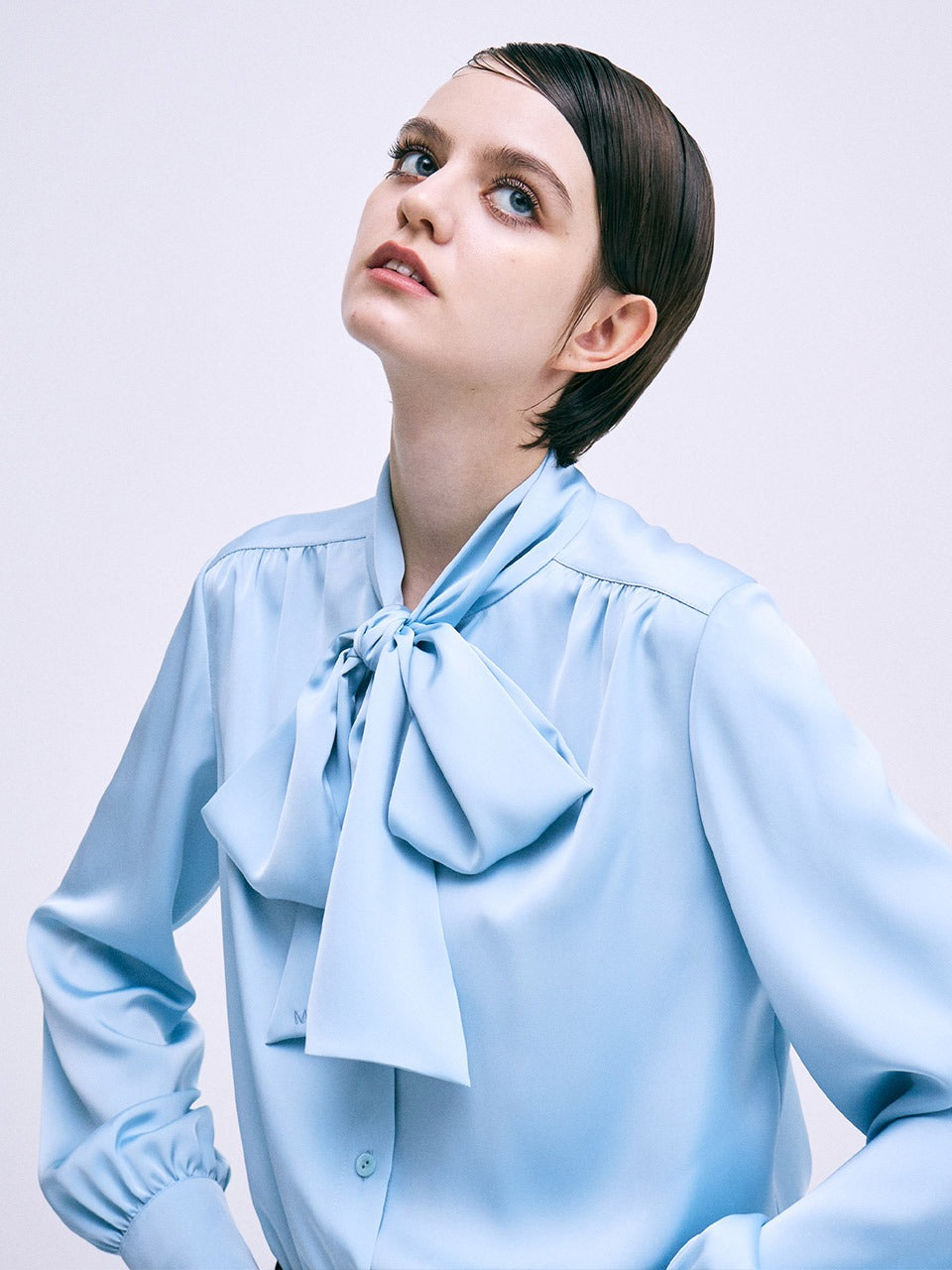 BLOUSE TIE NECK_SKY