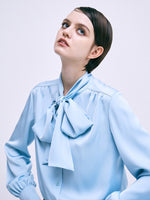BLOUSE TIE NECK_SKY