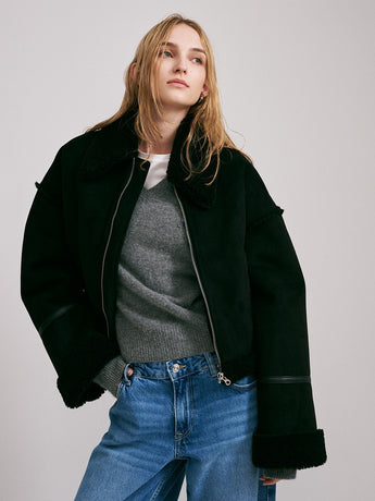 SHEARLING CROPPED MUSTANG JACKET_BLACK