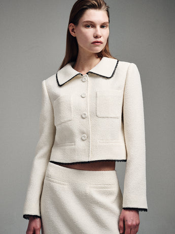 SPRING TWEED CROPPED JACKET LACE_IVORY