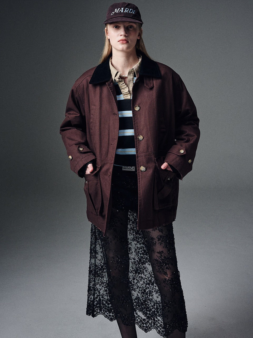 QUILTED WORK JACKET_BROWN