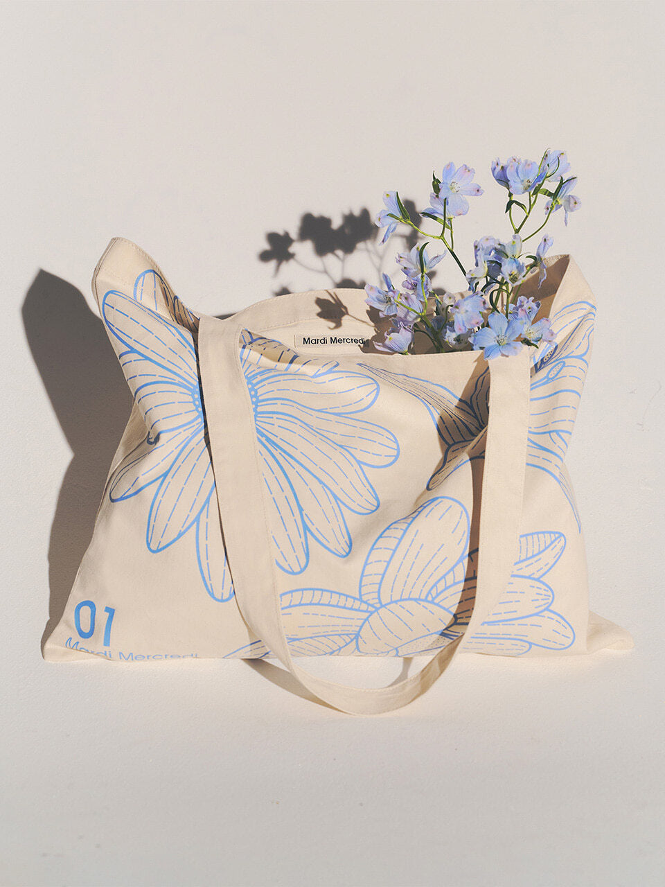 CANVAS BAG TRIPLE FLOWER_CREAM BLUE