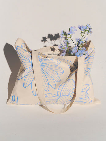 CANVAS BAG TRIPLE FLOWER_CREAM BLUE