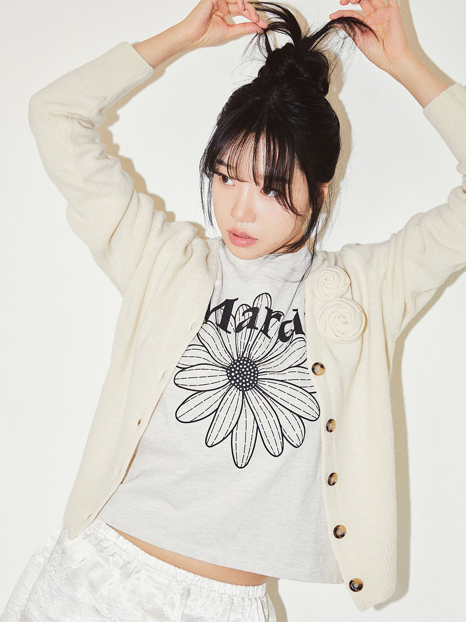 CASHMERE BLENDED CARDIGAN V NECK ROSE_CREAM