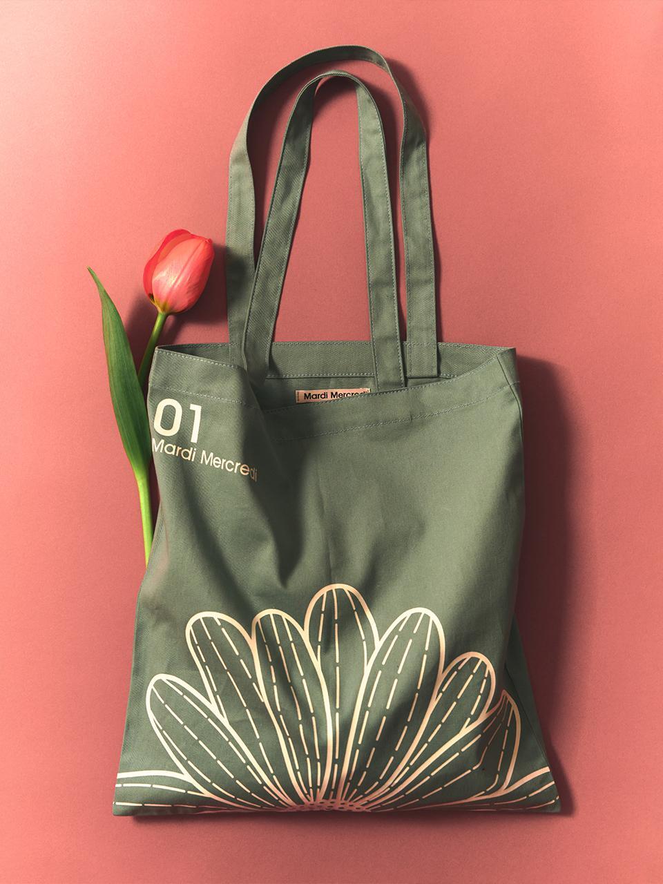 CANVAS BAG FLOWER_GREEN WHITE