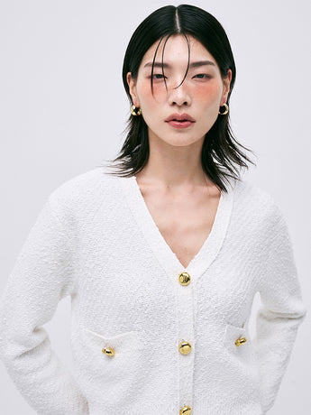 LINEN CROPPED CARDIGAN V NECK_WHITE