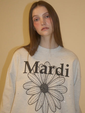 SWEATSHIRT FLOWERMARDI STONE EMBELLISHED_OATMEAL BLACK