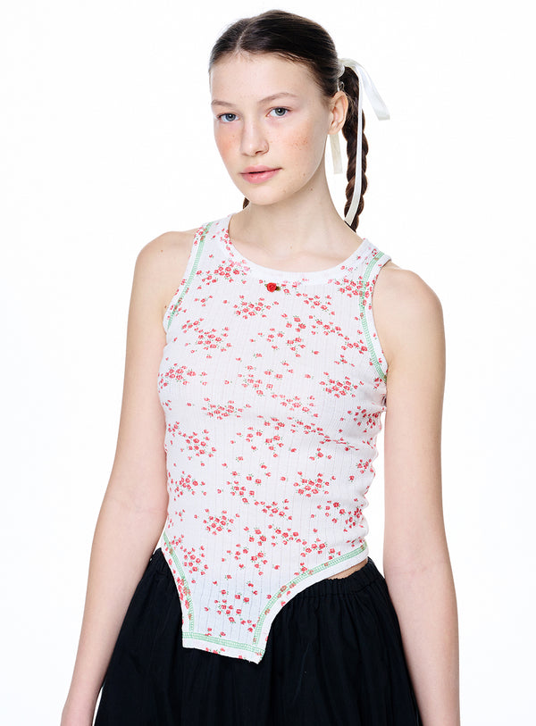 BODY SUIT DETAIL SLEEVELESS TOP FLORAL (RED)