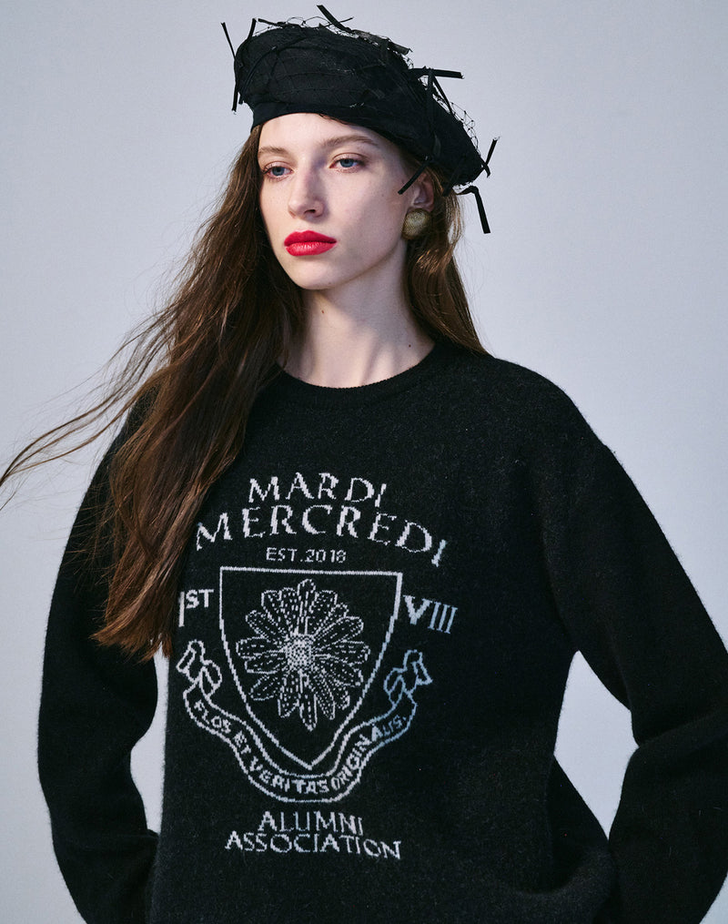 CASHMERE BLENDED PULLOVER ALUMNI EMBLEM (BLACK IVORY)