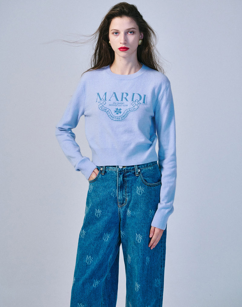 CASHMERE CROPPED CREW NECK ALUMNI CLASSIQUE (ICE BLUE)