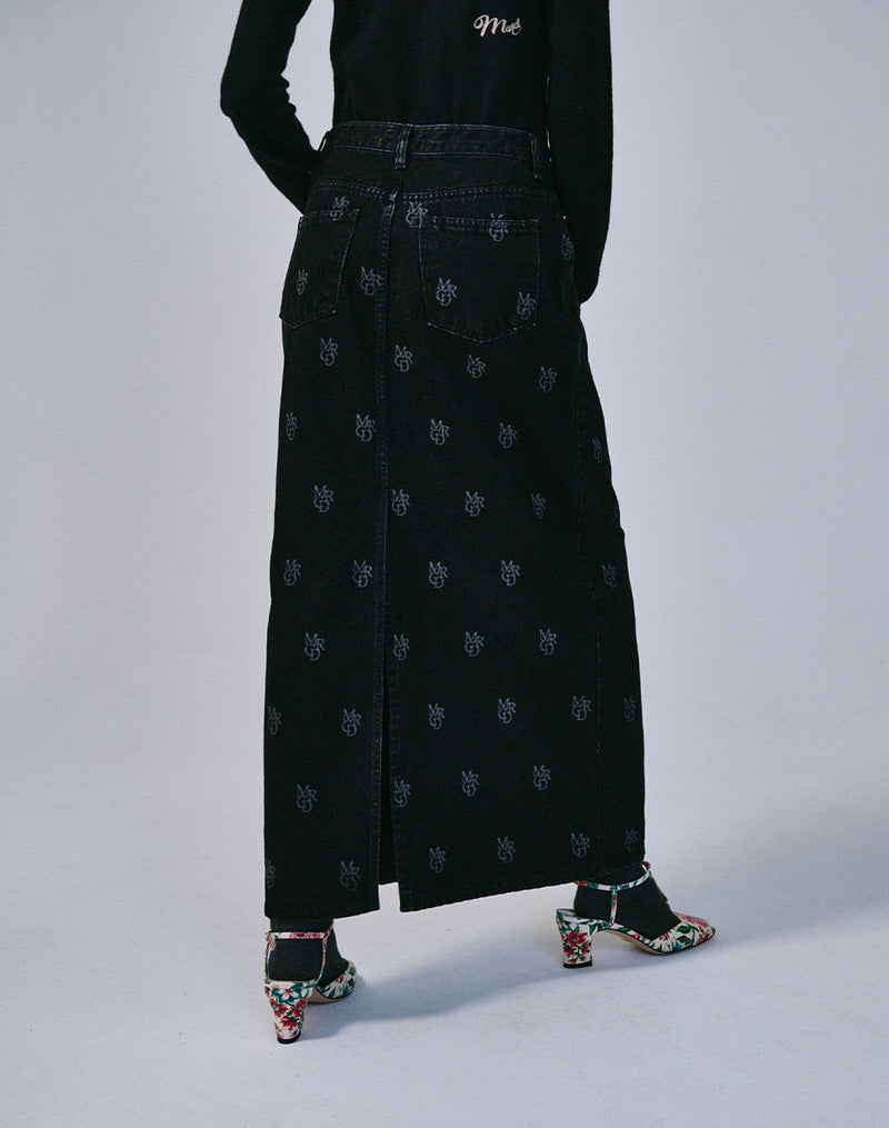 DENIM MAXI SKIRT LOGO MRCD (BLACK)