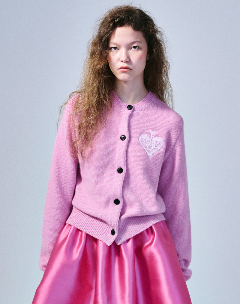 RACCOON BLENDED CARDIGAN ROUND NECK SPADE (PINK)