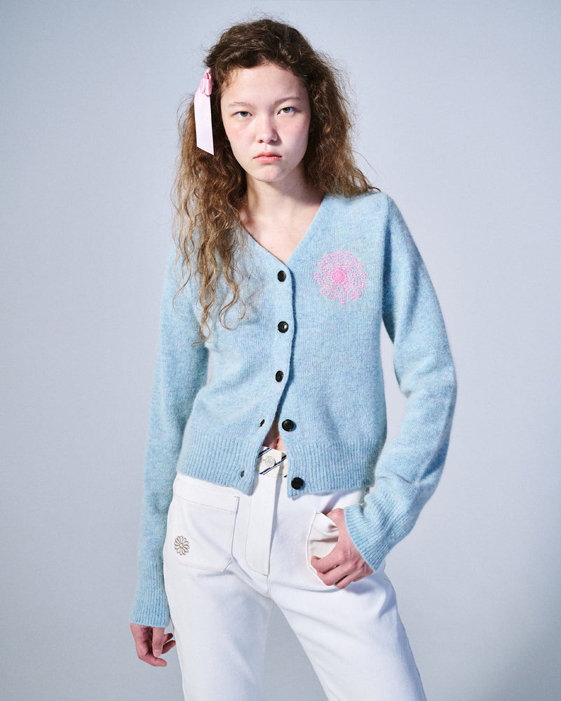 RACCOON BLENDED CARDIGAN V NECK (MINT PINK)