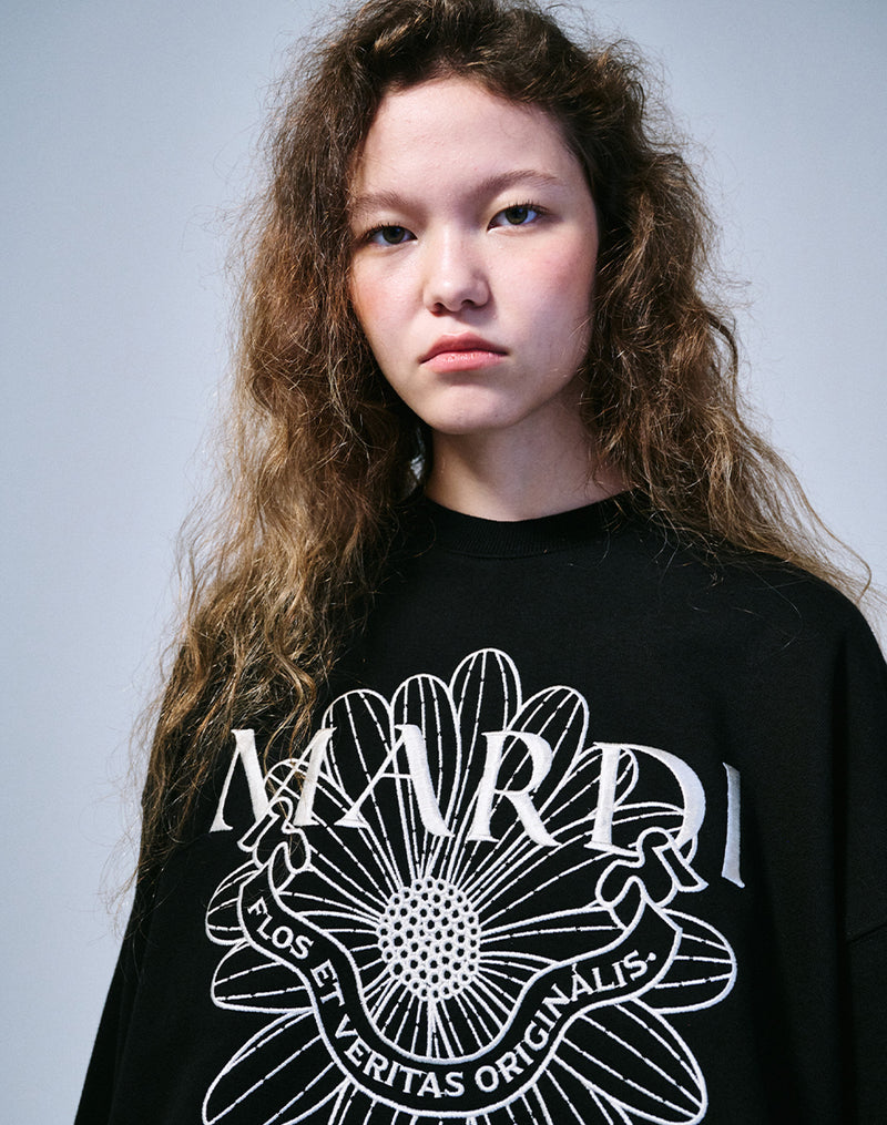 SWEATSHIRT FLOWERMARDI ALUMNI NEEDLEWORK (BLACK IVORY)