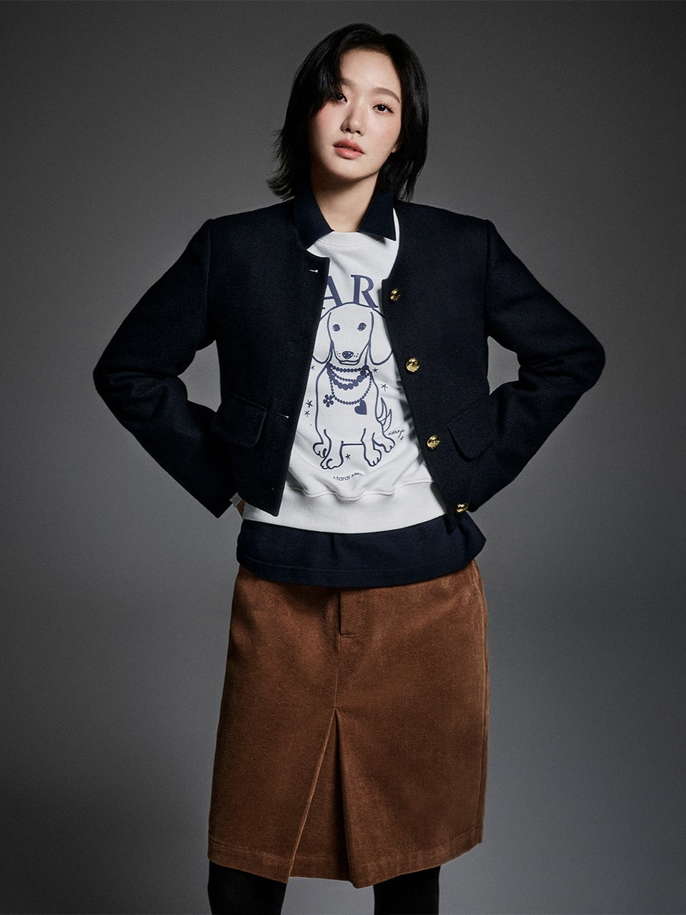 WOOL CROPPED JACKET ROUND NECK_NAVY