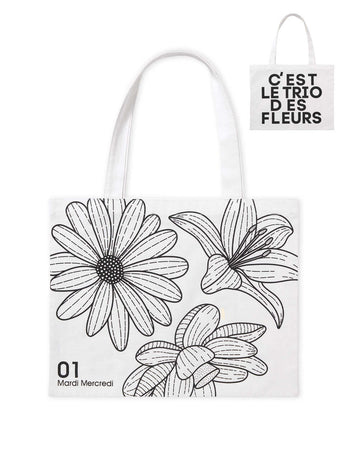 CANVAS BAG TRIPLE FLOWER_WHITE BLACK