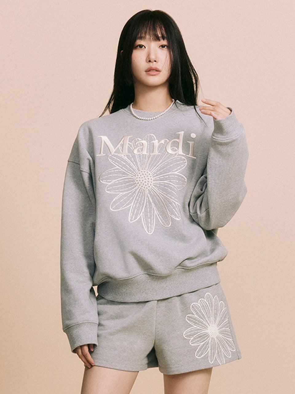 SWEAT SHORTS FLOWER_GREY IVORY