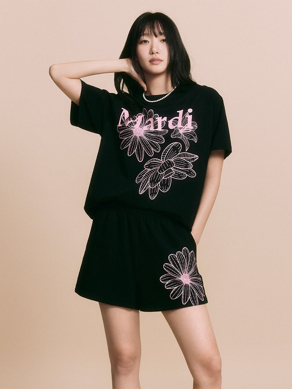 SWEAT SHORTS FLOWER_BLACK PINK