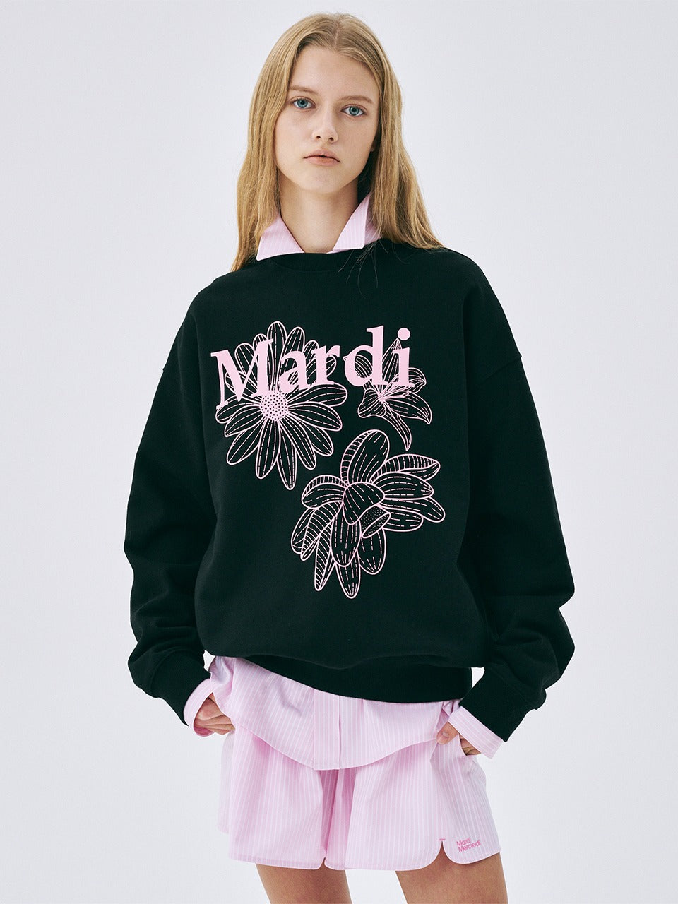 SWEATSHIRT TRIPLE FLOWER_BLACK PINK