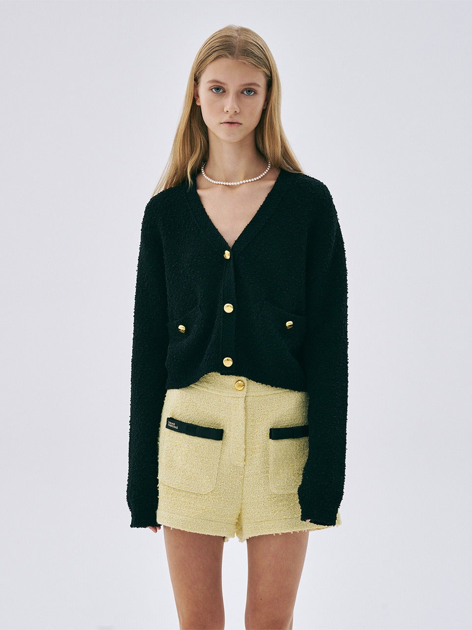 LINEN CROPPED CARDIGAN V NECK_BLACK