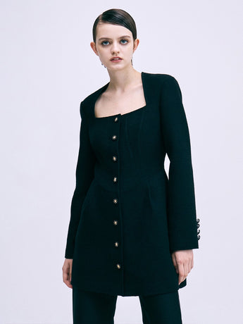 TWEED MINI DRESS SQUARE NECK_BLACK