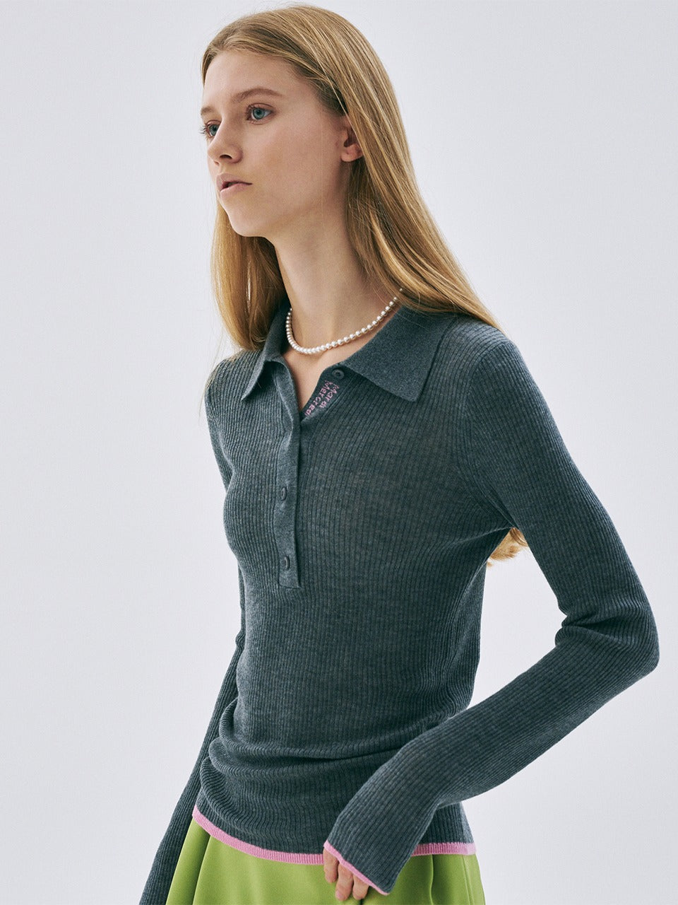 RIBBED KNIT SLIMFIT TOP_CHARCOAL