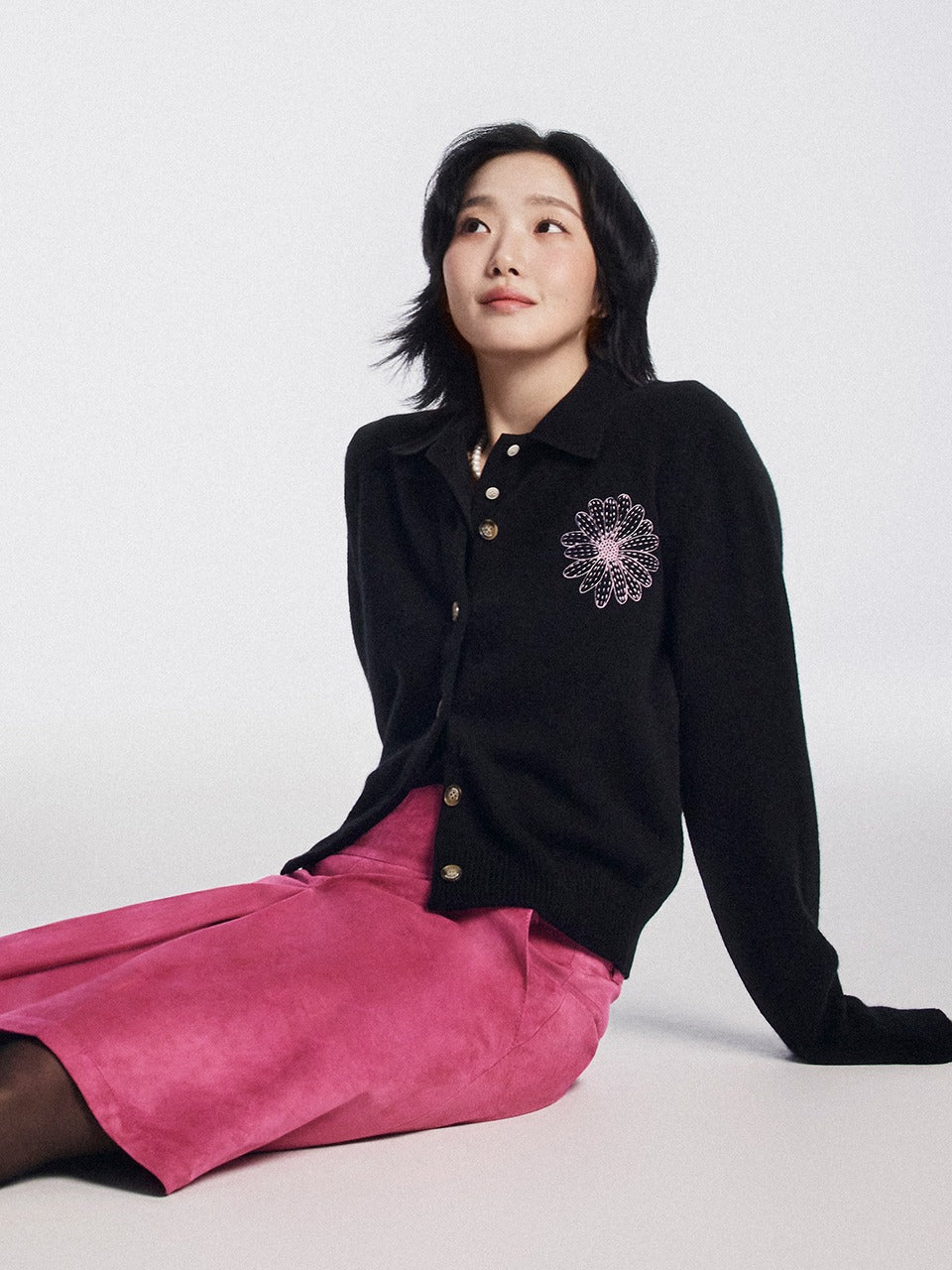 RACCOON BLENDED CARDIGAN V NECK_BLACK PINK