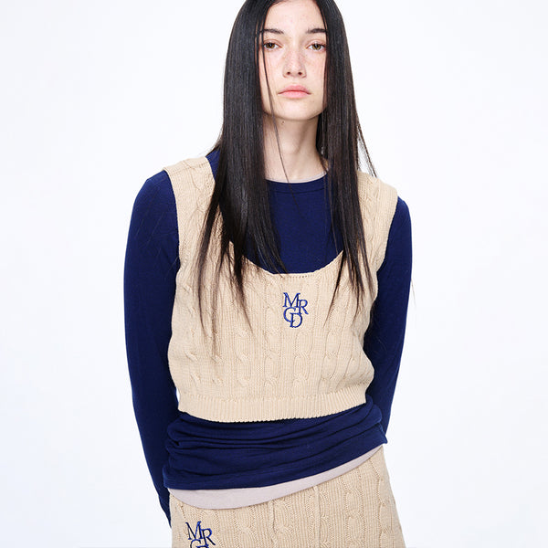 CABLE CROPPED TOP MRCD (BEIGE NAVY)