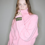 CASHMERE BLENDED CABLE HALF ZIP UP (PEONY)