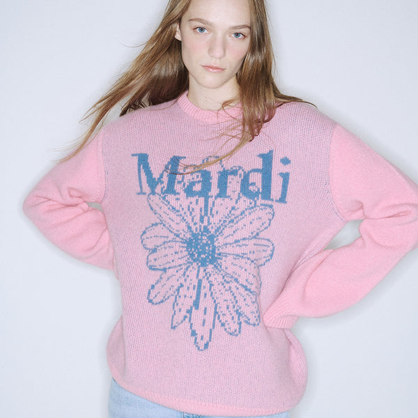 CASHMERE BLENDED PULLOVER FLOWERMARDI (PEONY BLUE)