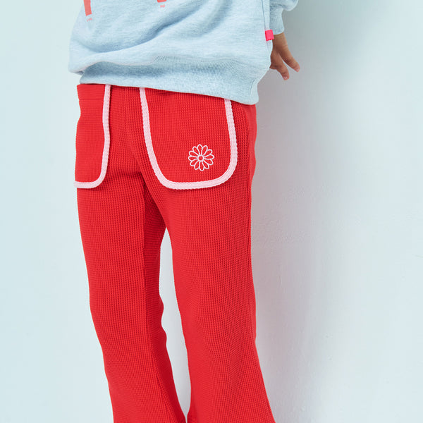 KIDS WAFFLE FLARE PANTS (RED PINK)