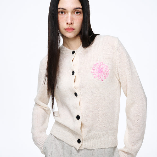 MOHAIR CARDIGAN ROUND NECK (IVORY PINK)