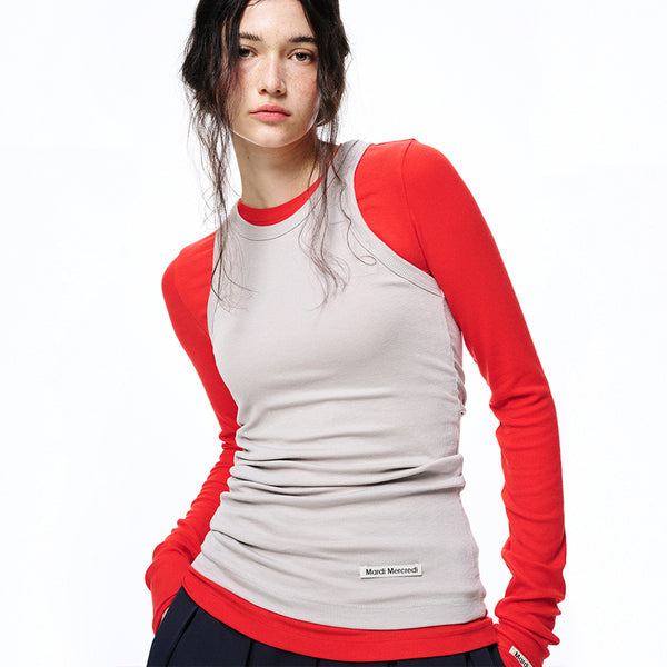 SLEVELESS LAYERED TOP (GREY RED)