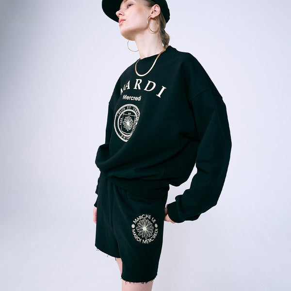 SWEAT SHORTS MARCHE EMBLEM (BLACK CREAM)