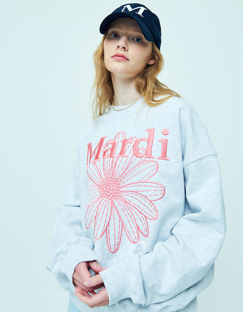 SWEATSHIRT FLOWER MARDI NEEDLE WORK (HEATHER CORAL)